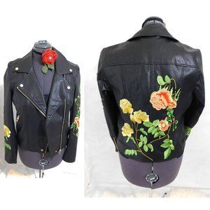 💝Gorgeous Faux Leather Flower Embroidery Motto Jacket Medi